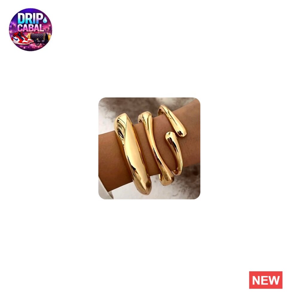 Chunky Gold Bangle Bracelets Set Stackable Cuff S… - image 1